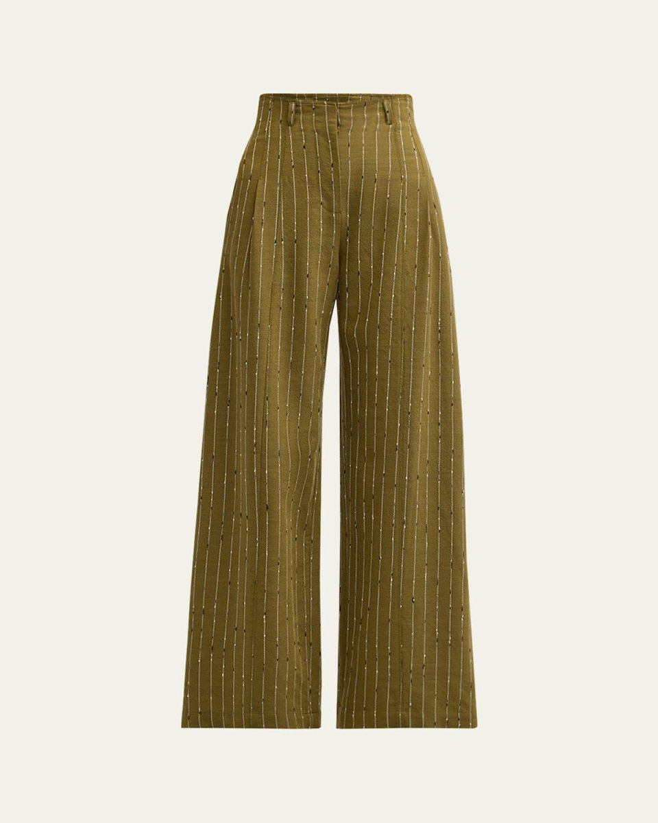 Carine Pinstripe Wool Wide-Leg Pants
